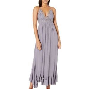 Free People Women's Adella Lace-Trim Crochet Maxi Slip Dress Size Medium fairy